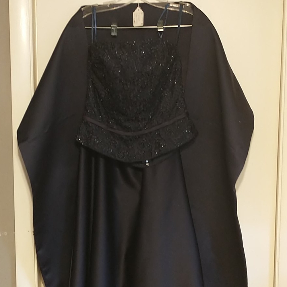 3 pc beaded and satin gown with satin shawl